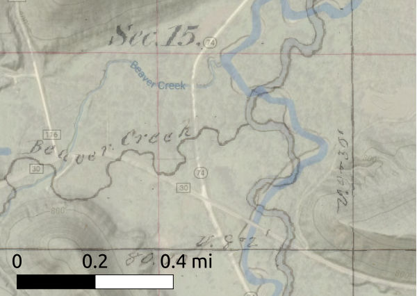a map with a river and a black text