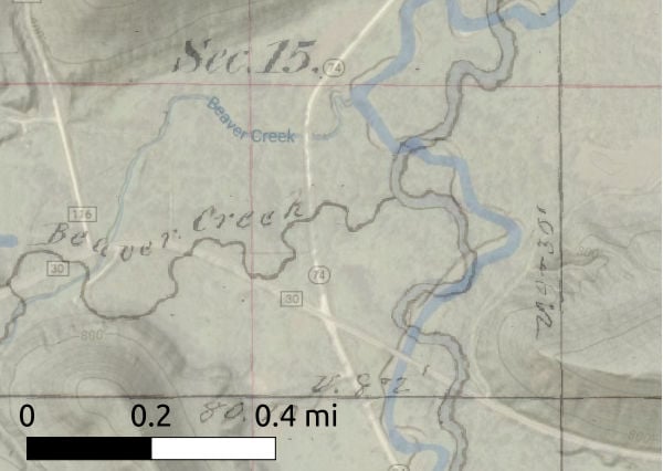 a map with a river and a black text